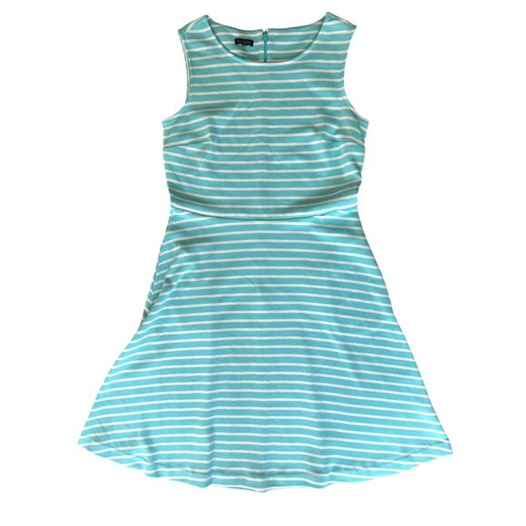 Talbots Edie Knit Fit & Flare Stripe Sleeveless Dress Turquoise & White Medium - Picture 5 of 15